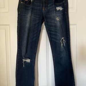 Hollister Blue Straight Leg Jeans with Distressed Details